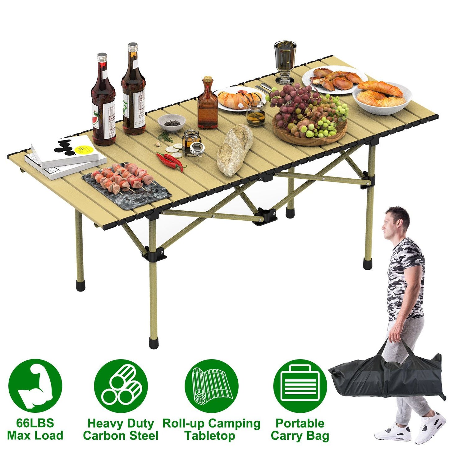 Carbon Steel Roll Up Camping Table 2 Sizes