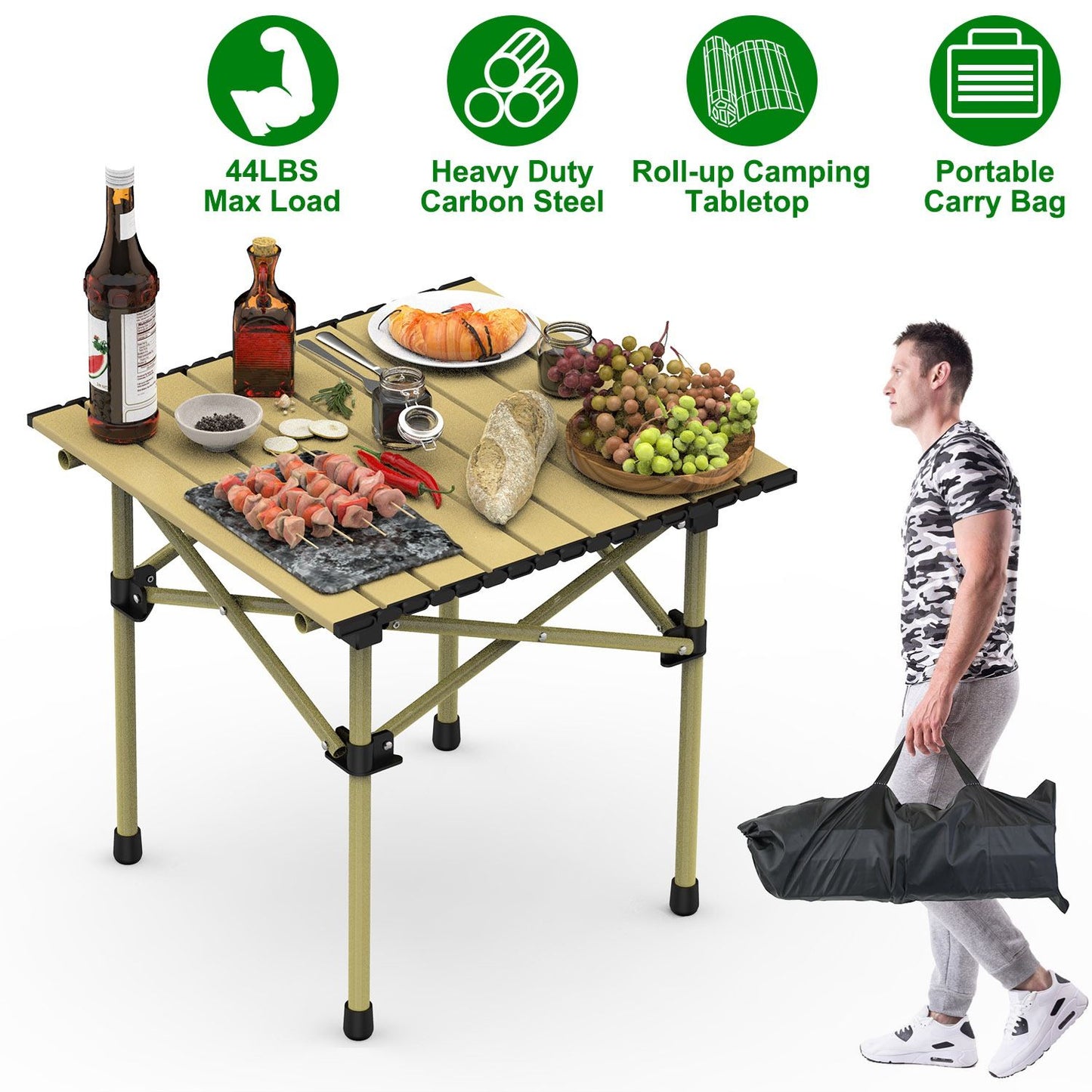 Carbon Steel Roll Up Camping Table Heavy Duty