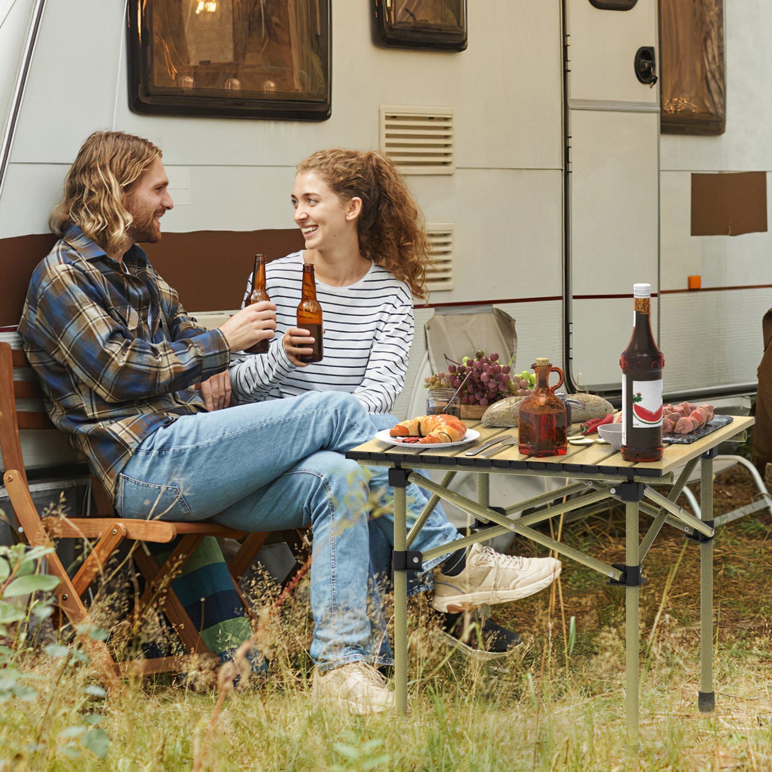 Carbon Steel Roll Up Camping Table Heavy Duty