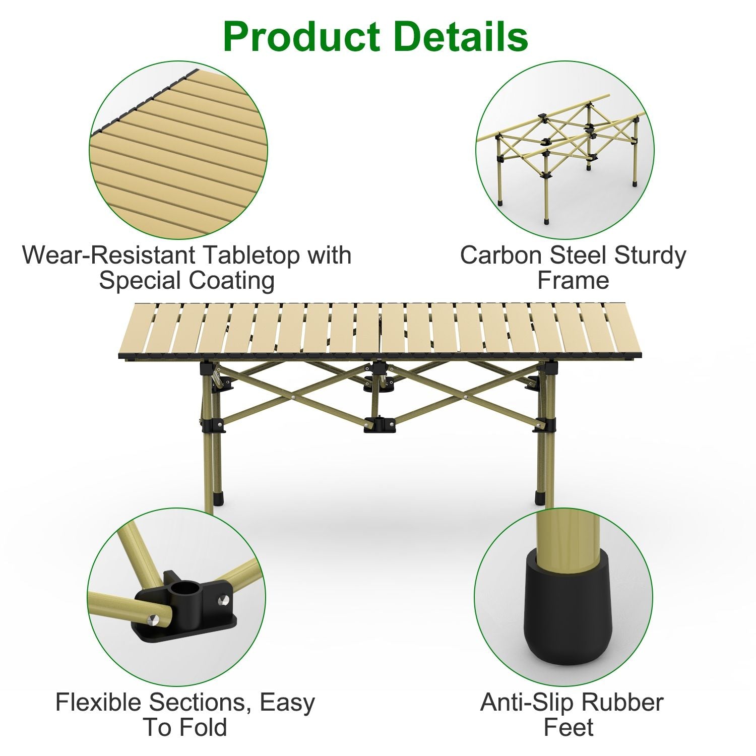 Carbon Steel Roll Up Camping Table Heavy Duty
