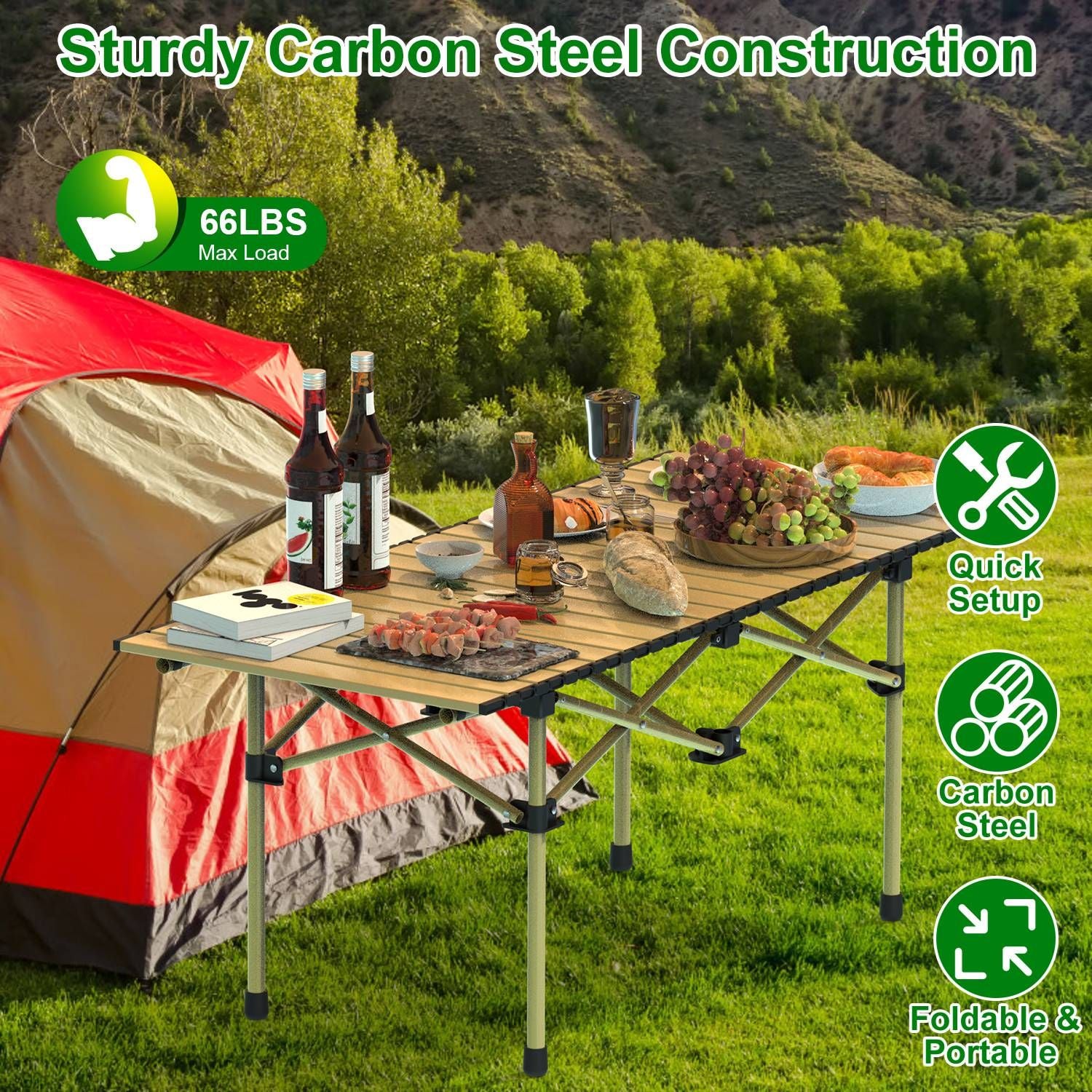 Carbon Steel Roll Up Camping Table Heavy Duty