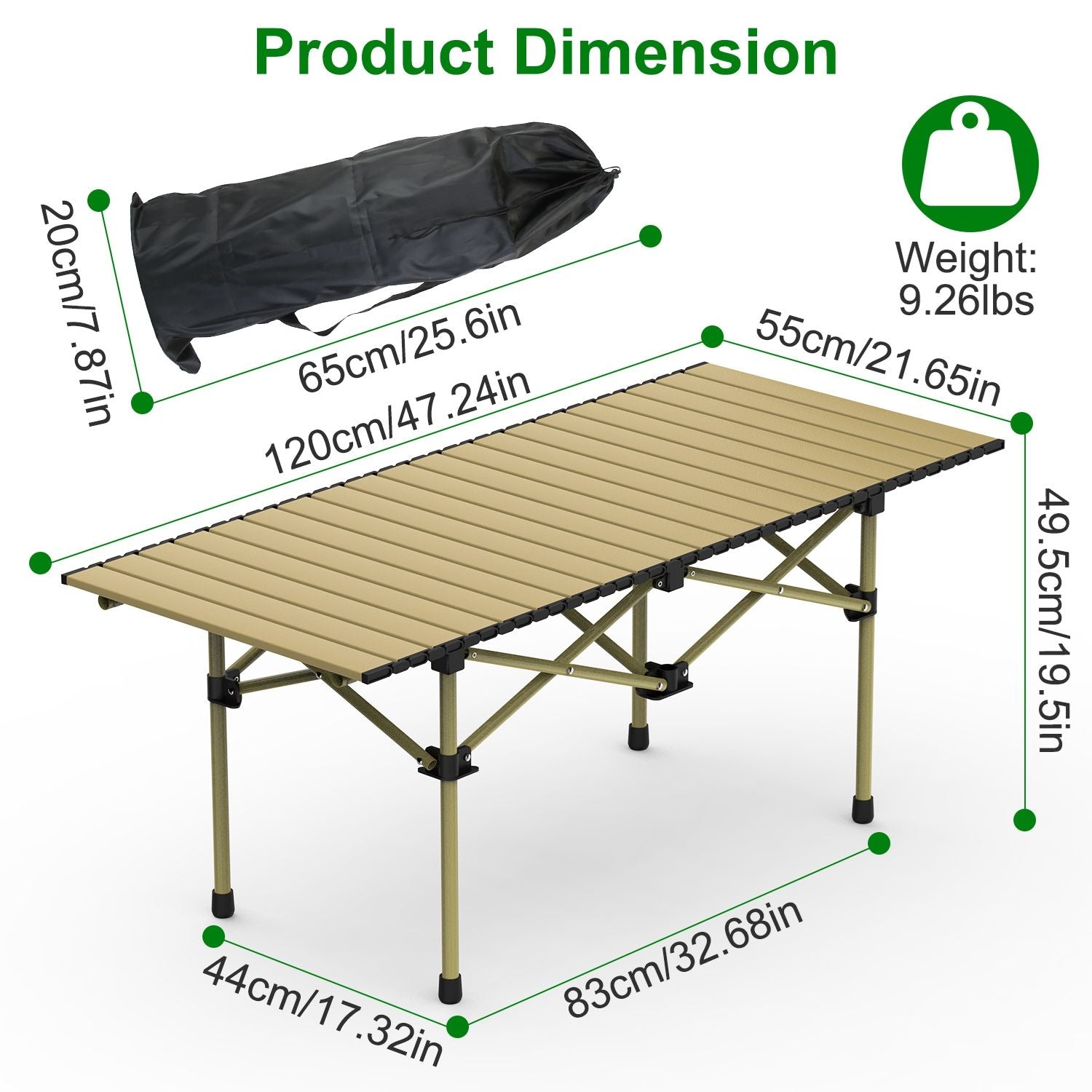 Carbon Steel Roll Up Camping Table Heavy Duty