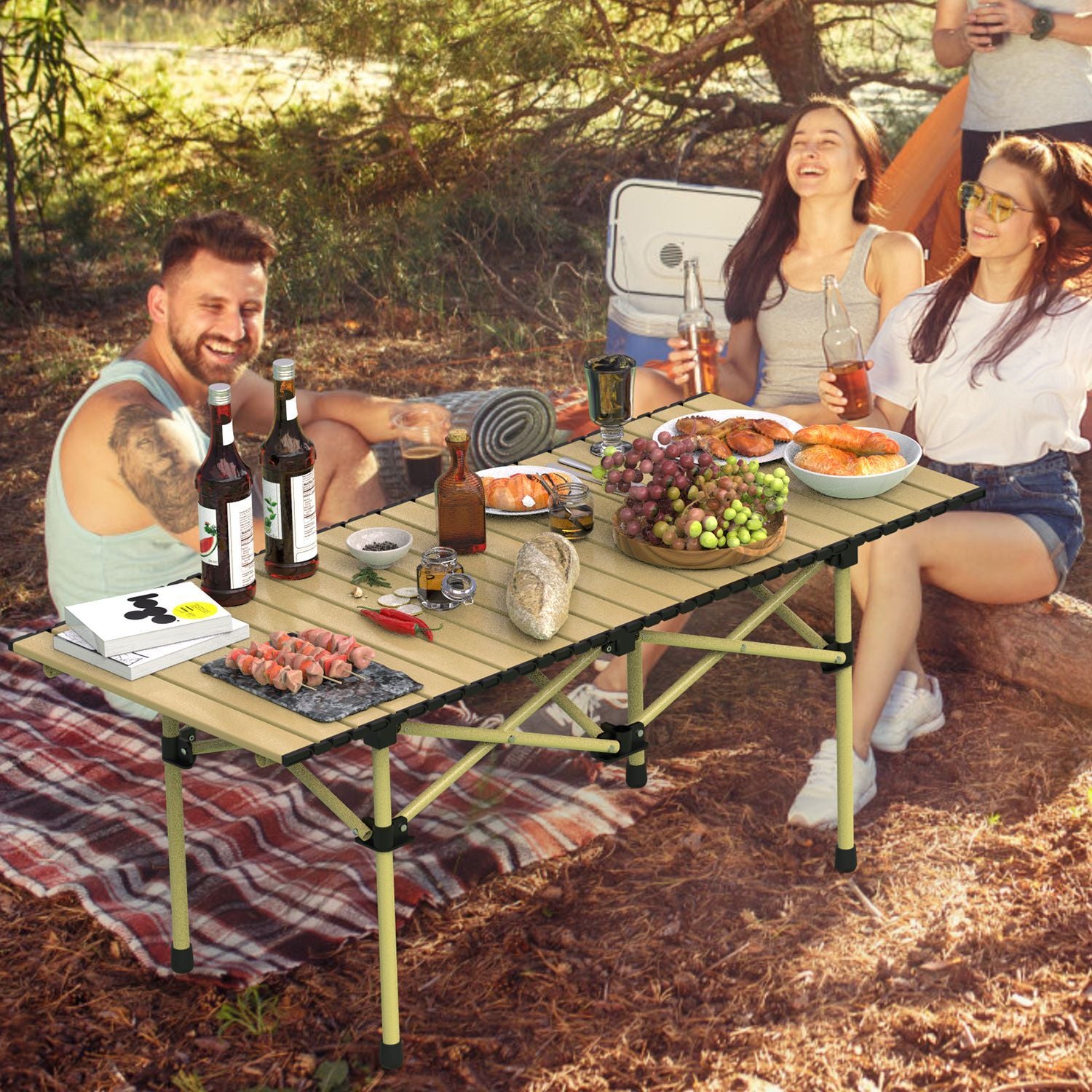 Carbon Steel Roll Up Camping Table Heavy Duty