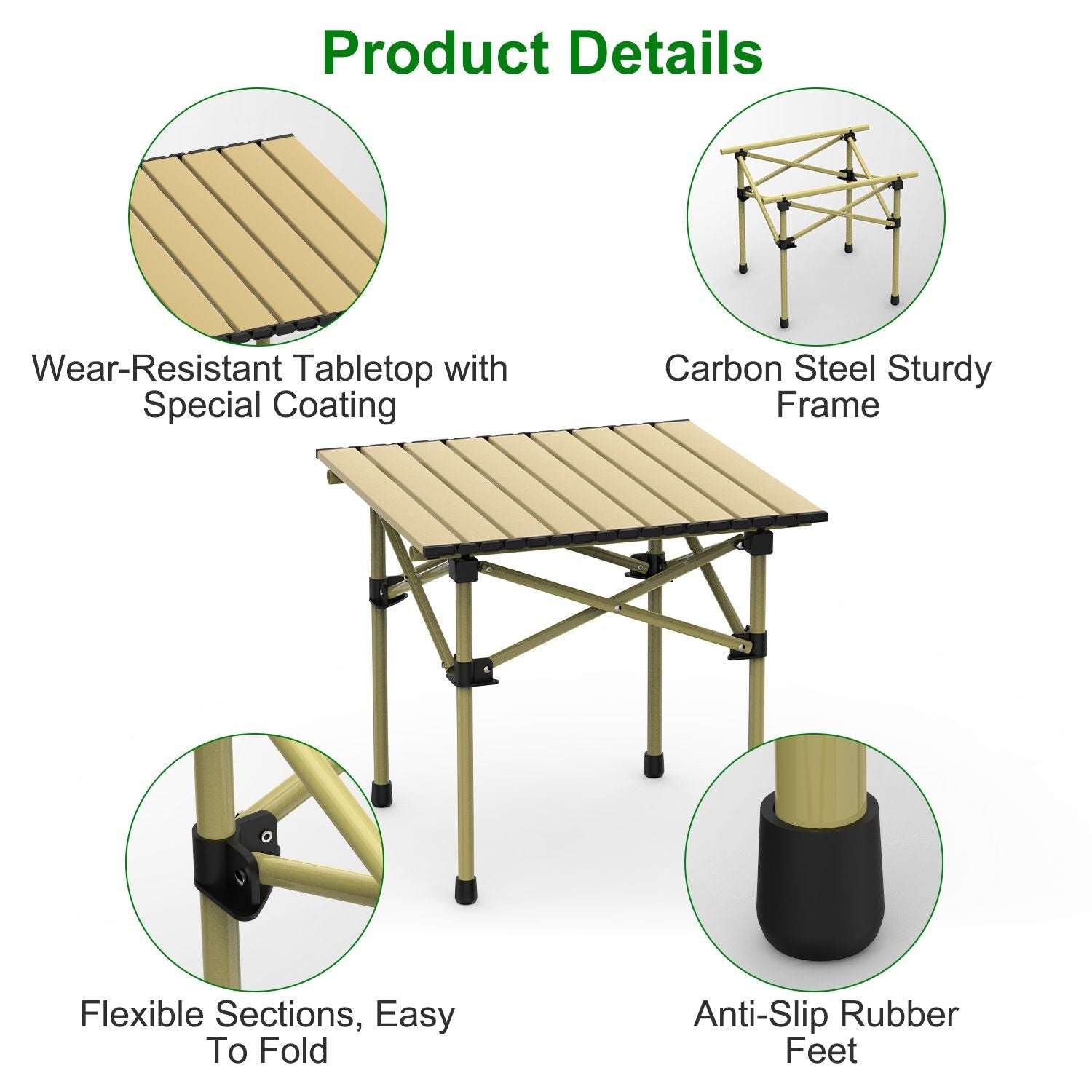 Carbon Steel Roll Up Camping Table Heavy Duty