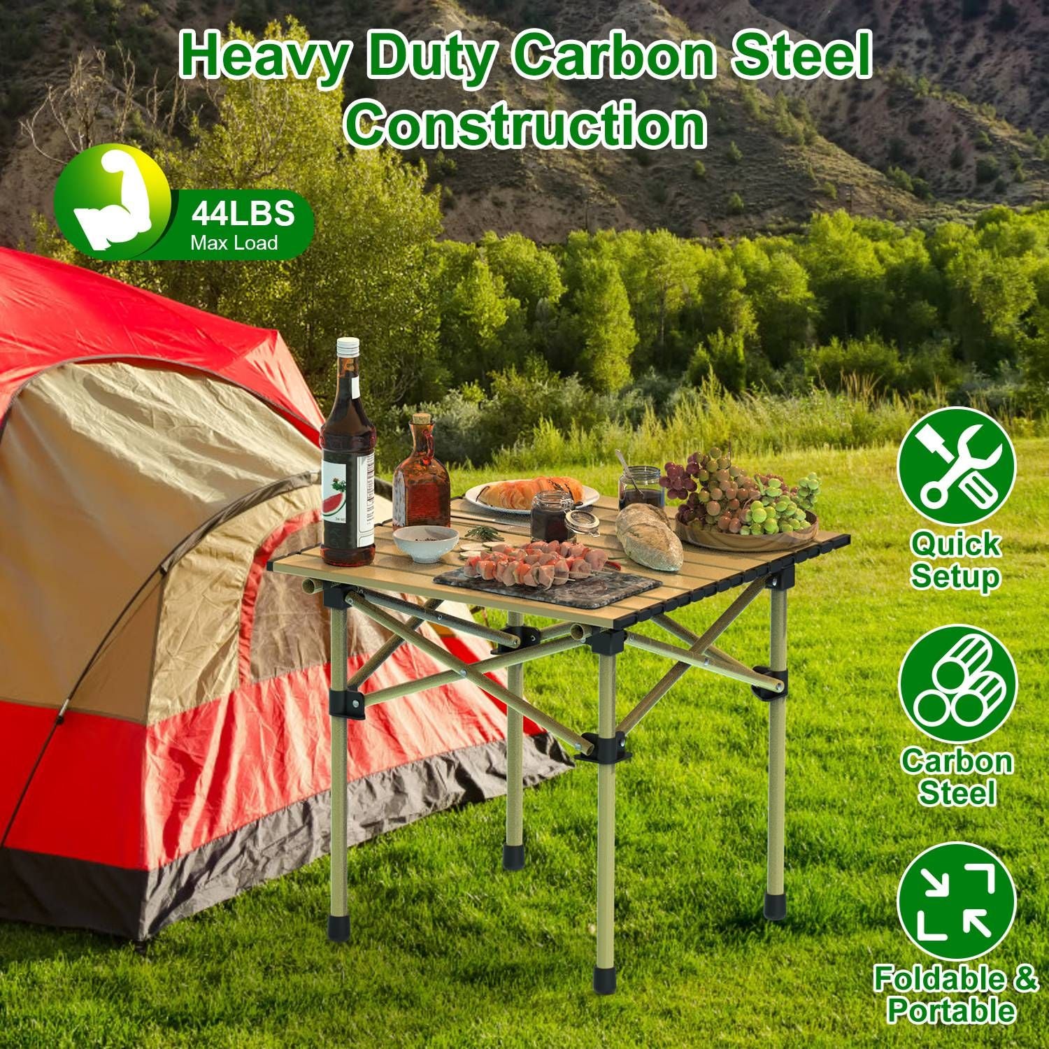 Carbon Steel Roll Up Camping Table Heavy Duty