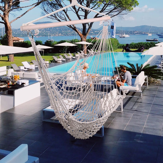 Cotton Hammock Chair Indoor Outdoor Rope Swing Beige