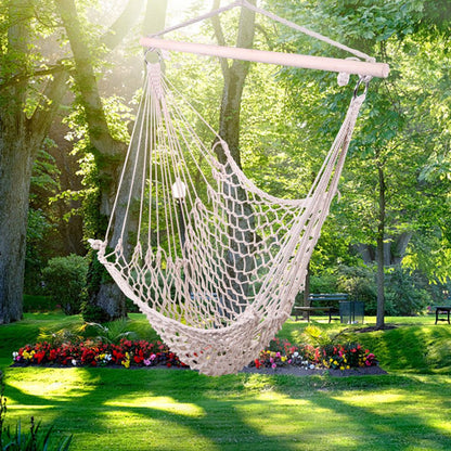 Cotton Hammock Chair Indoor Outdoor Rope Swing Beige