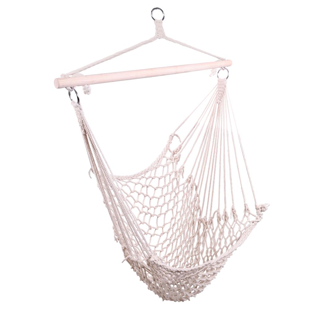 Cotton Hammock Chair Indoor Outdoor Rope Swing Beige