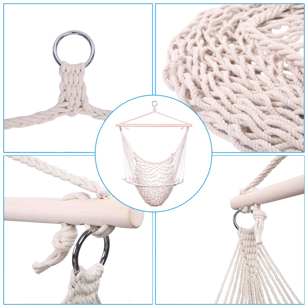 Cotton Hammock Chair Indoor Outdoor Rope Swing Beige