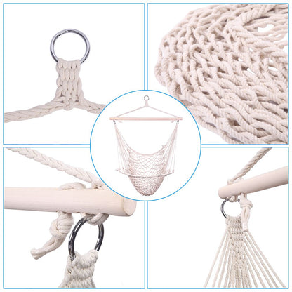 Cotton Hammock Chair Indoor Outdoor Rope Swing Beige
