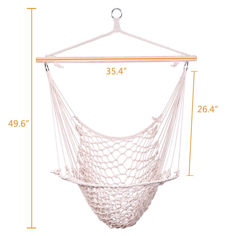 Cotton Hammock Chair Indoor Outdoor Rope Swing Beige