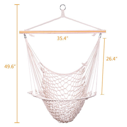 Cotton Hammock Chair Indoor Outdoor Rope Swing Beige