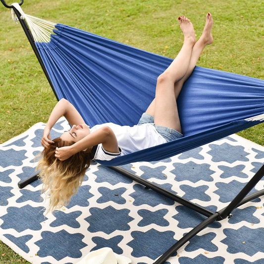 Double Hammock with Steel Stand: Portable with Pillow & Carrying Case 450lbs