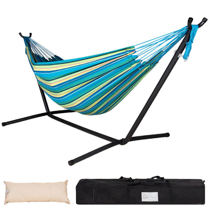 Double Hammock with Steel Stand: Portable with Pillow & Carrying Case 450lbs