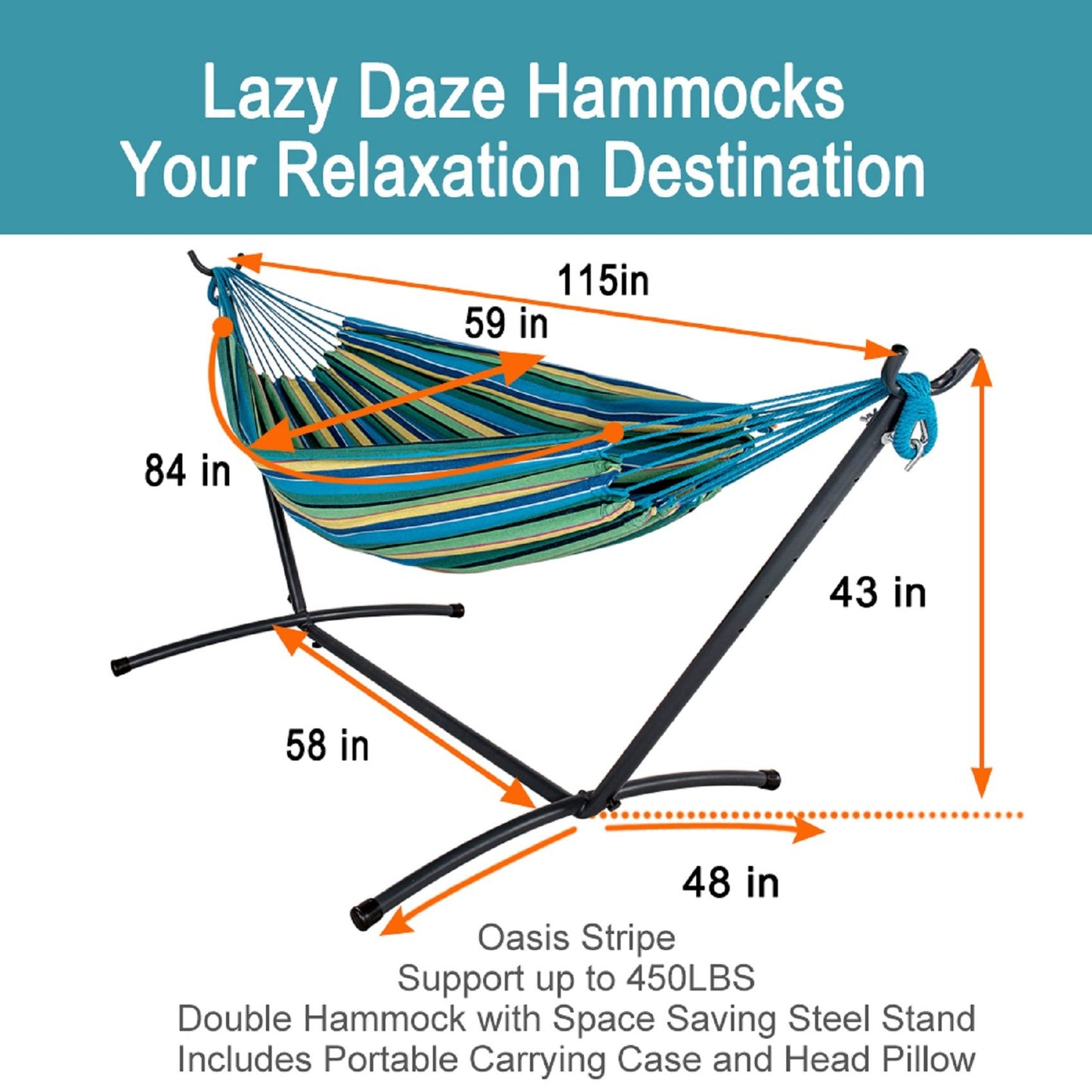 Double Hammock with Steel Stand: Portable with Pillow & Carrying Case 450lbs