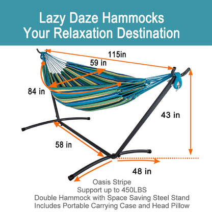 Double Hammock with Steel Stand: Portable with Pillow & Carrying Case 450lbs