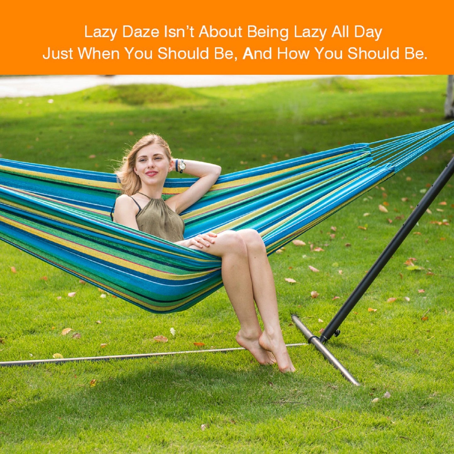 Double Hammock with Steel Stand: Portable with Pillow & Carrying Case 450lbs