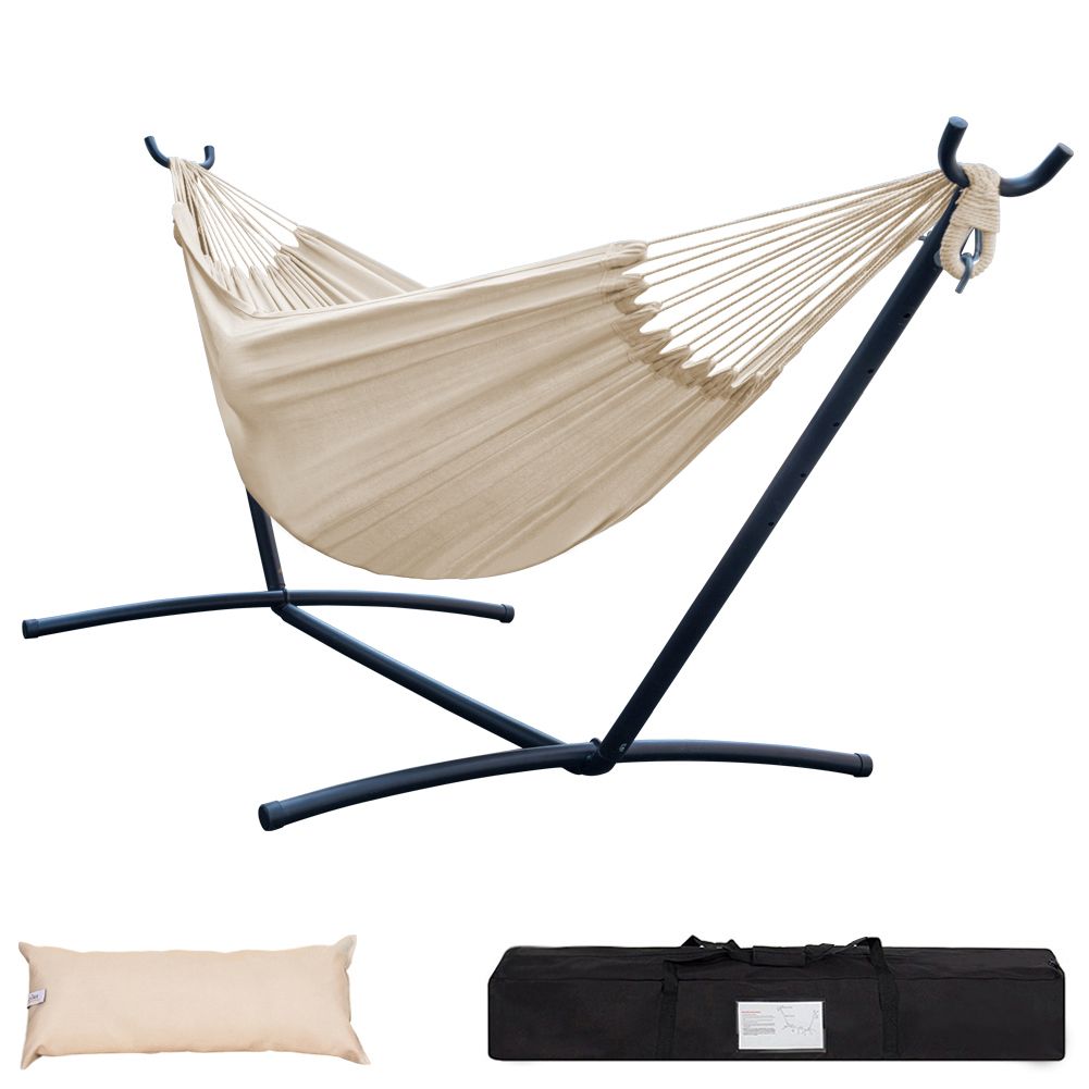 Double Hammock with Steel Stand: Portable with Pillow & Carrying Case 450lbs