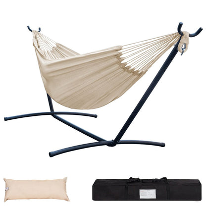 Double Hammock with Steel Stand: Portable with Pillow & Carrying Case 450lbs