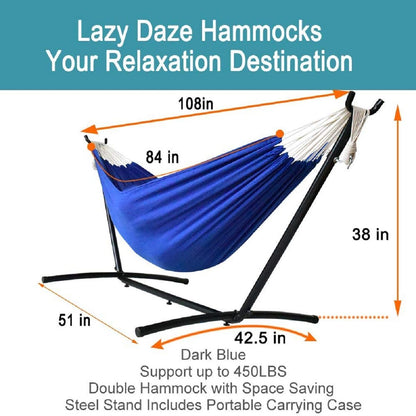 Double Hammock with Steel Stand: Portable with Pillow & Carrying Case 450lbs