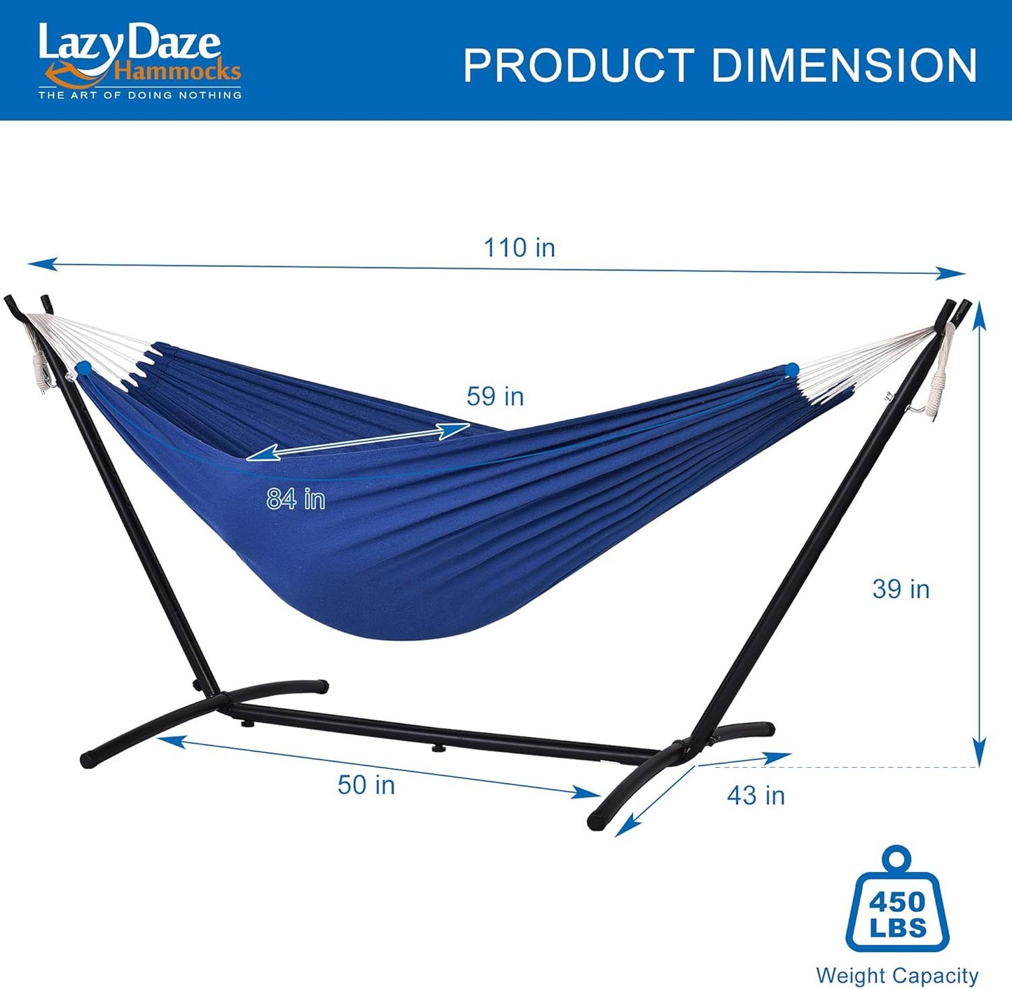 Double Hammock with Steel Stand: Portable with Pillow & Carrying Case 450lbs