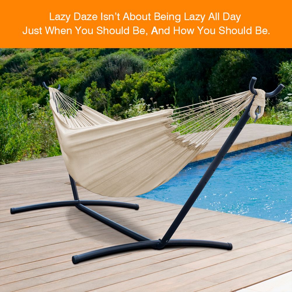Double Hammock with Steel Stand: Portable with Pillow & Carrying Case 450lbs