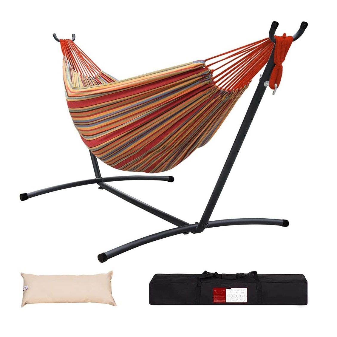 Double Hammock with Steel Stand: Portable with Pillow & Carrying Case 450lbs