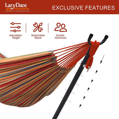 Double Hammock with Steel Stand: Portable with Pillow & Carrying Case 450lbs
