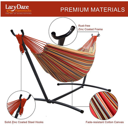 Double Hammock with Steel Stand: Portable with Pillow & Carrying Case 450lbs