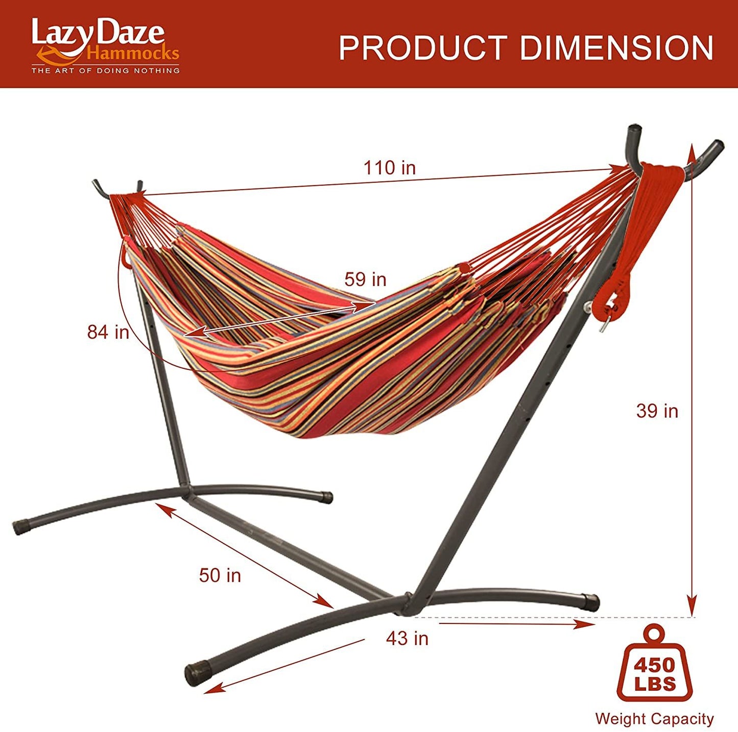 Double Hammock with Steel Stand: Portable with Pillow & Carrying Case 450lbs