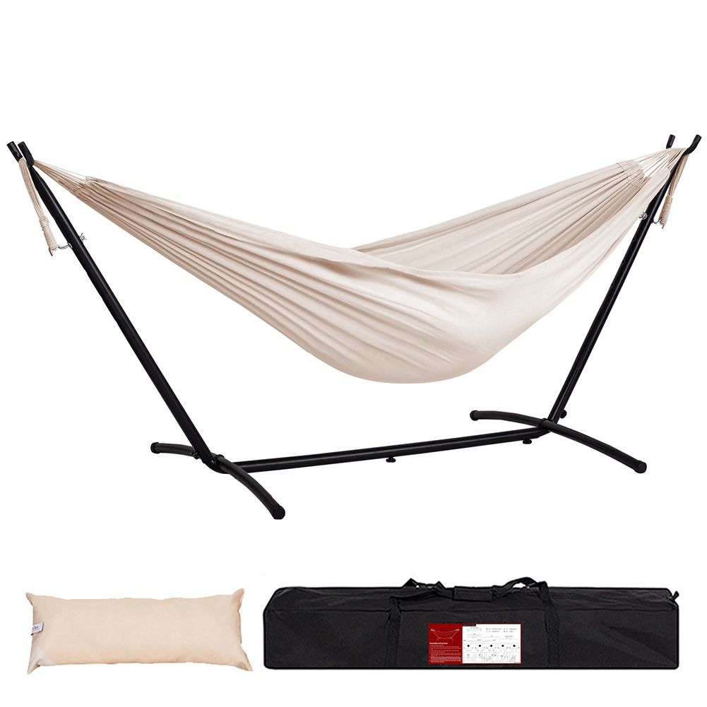 Double Hammock with Steel Stand: Portable with Pillow & Carrying Case 450lbs