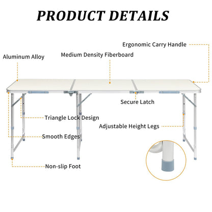 Durable Plastic Folding Table 3 4 6ft