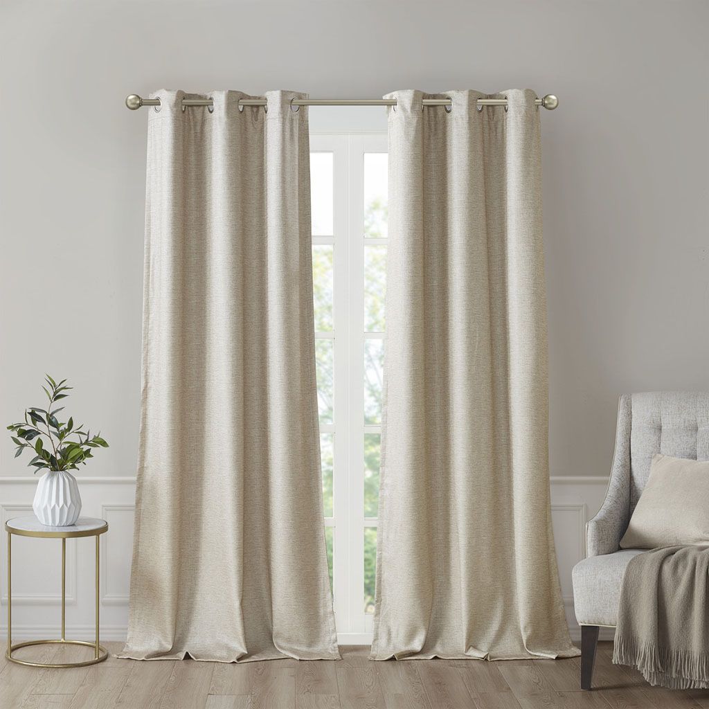 Faux Silk Tonal Printed Total Blackout Curtain Pair