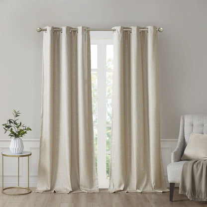 Faux Silk Tonal Printed Total Blackout Curtain Pair