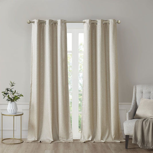 Faux Silk Tonal Printed Total Blackout Curtain Pair