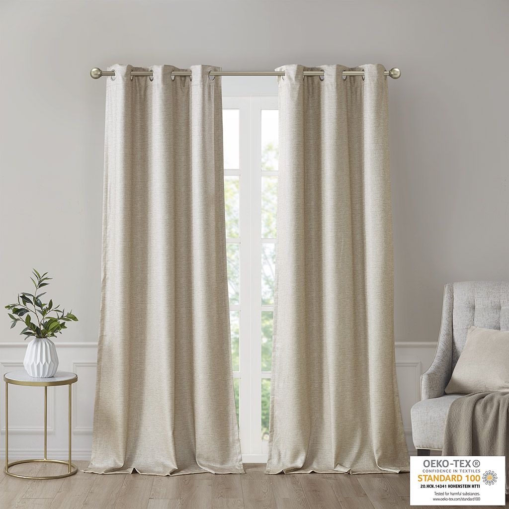 Faux Silk Tonal Printed Total Blackout Curtain Pair