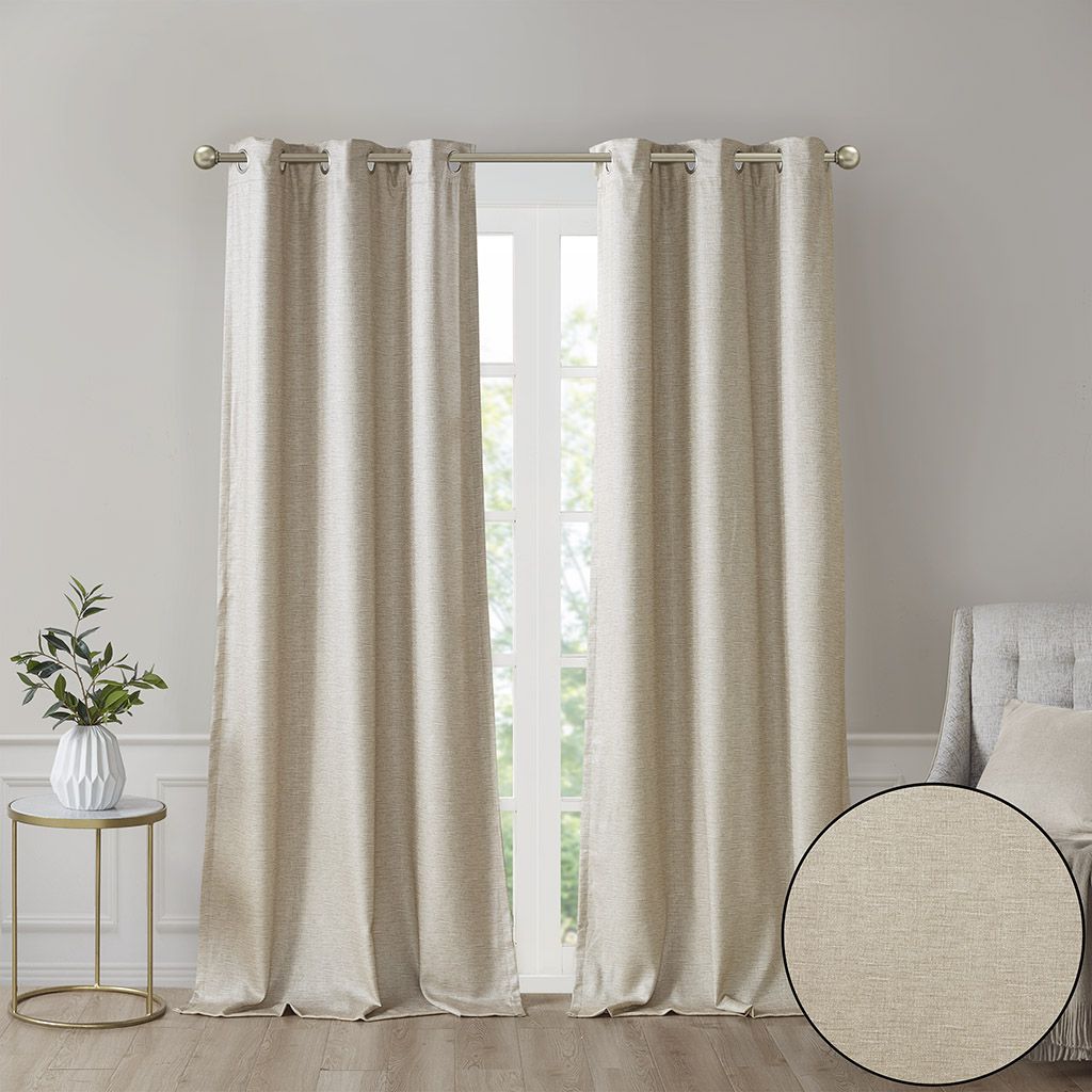 Faux Silk Tonal Printed Total Blackout Curtain Pair