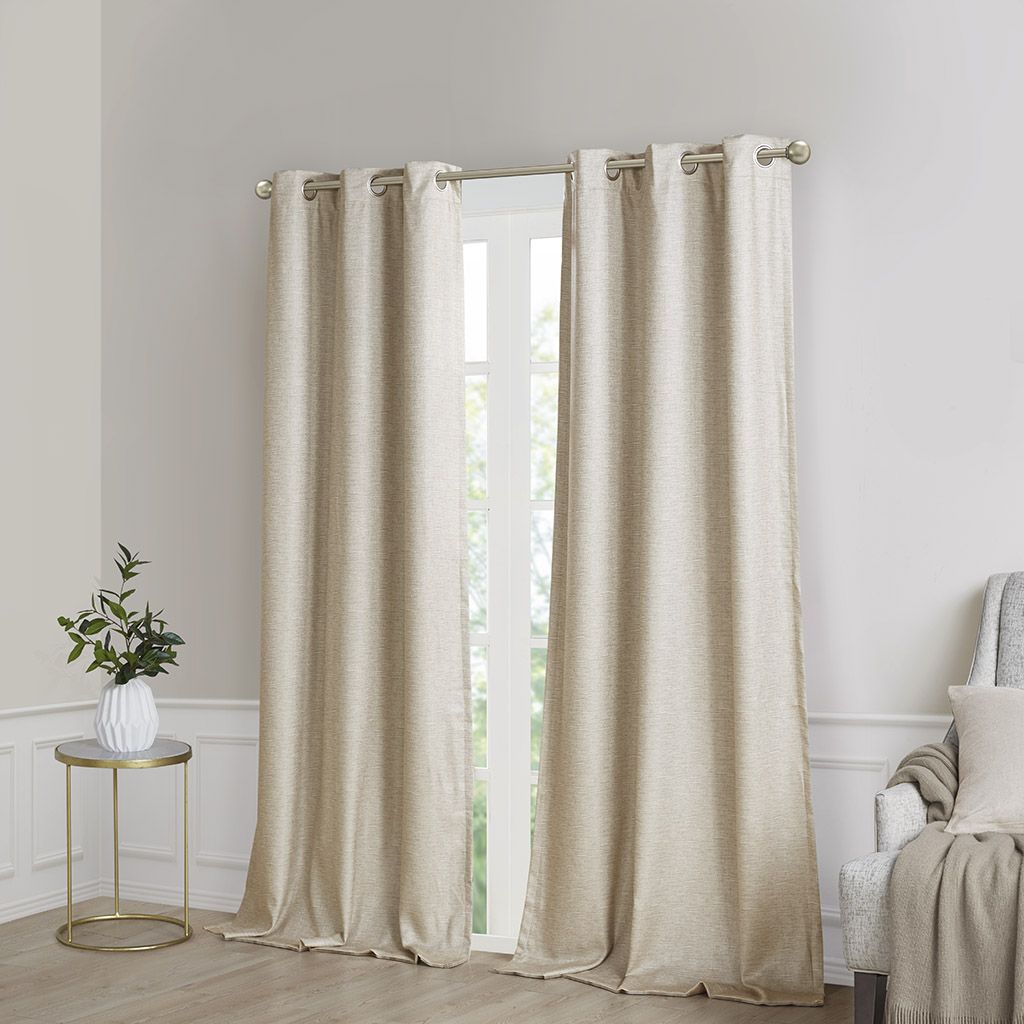 Faux Silk Tonal Printed Total Blackout Curtain Pair