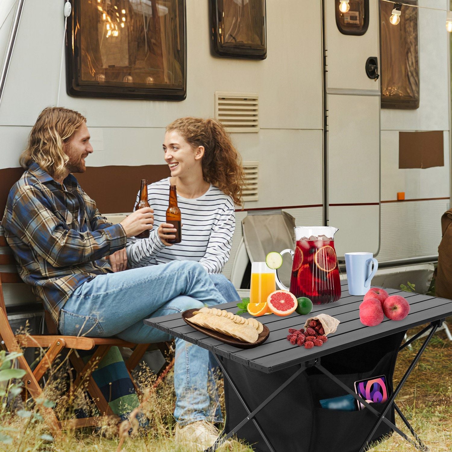 Foldable Aluminum Camping Table With Storage Basket