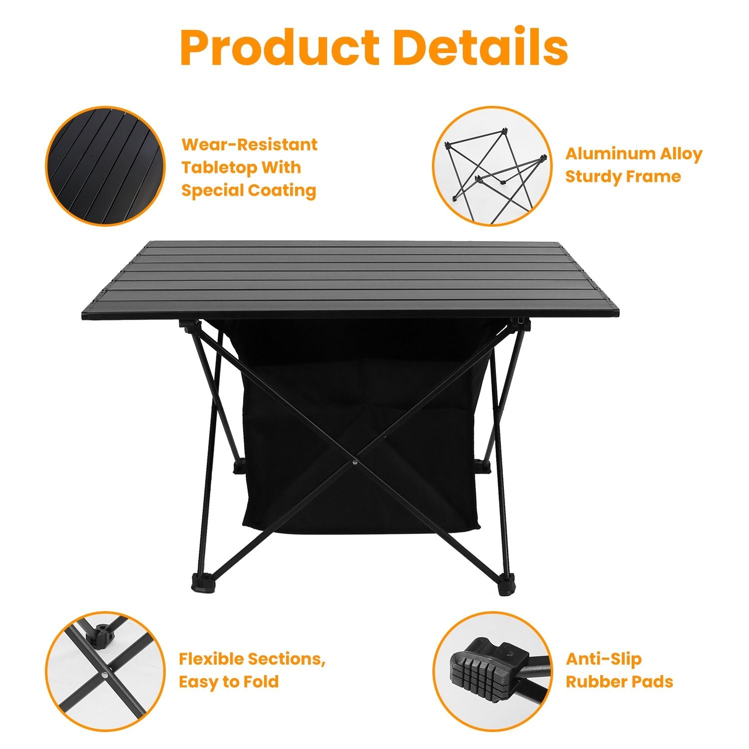 Foldable Aluminum Camping Table With Storage Basket