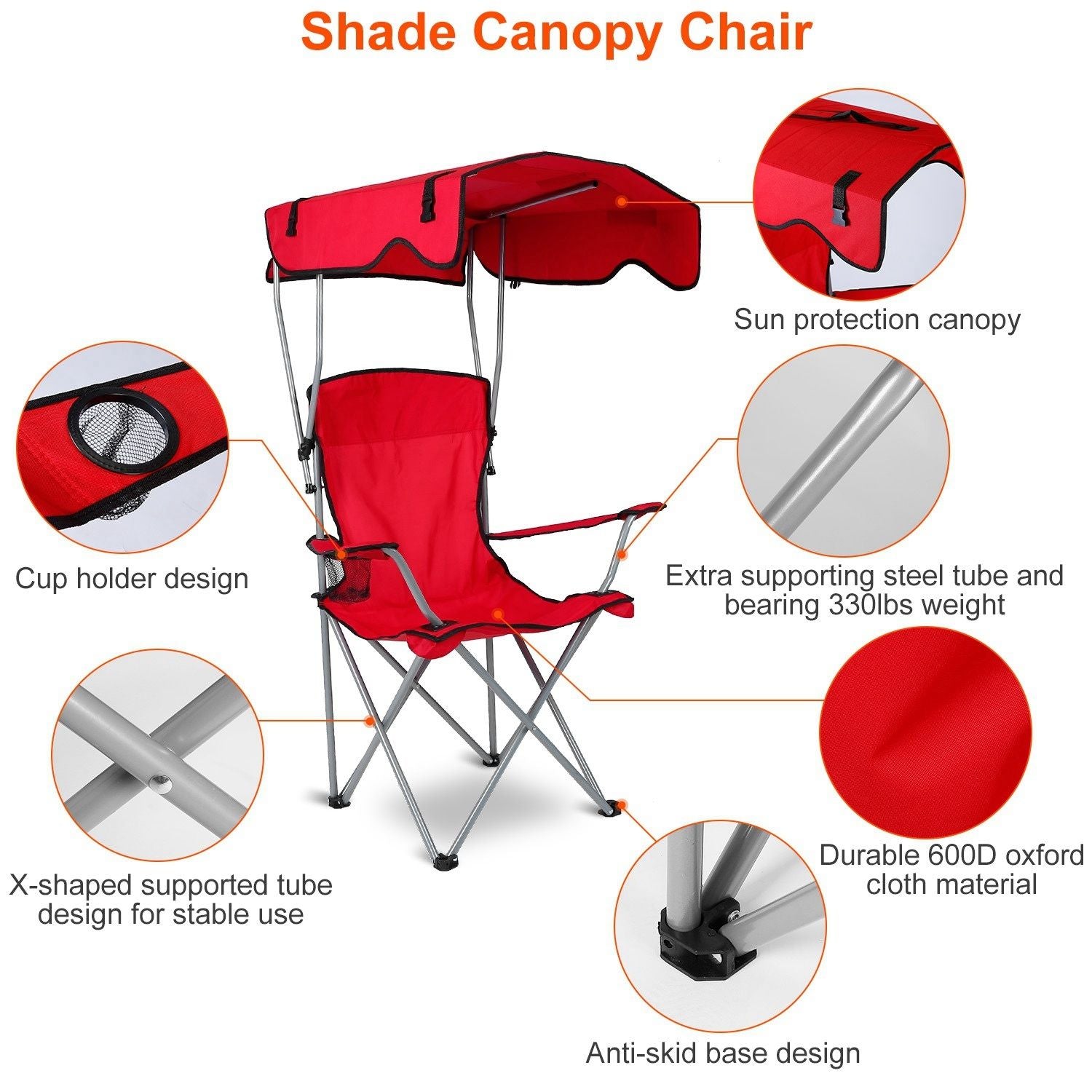 Foldable Beach Canopy Chair 330lb