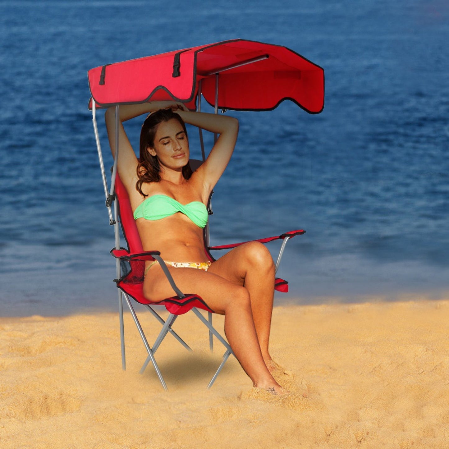 Foldable Beach Canopy Chair With Sunshade Seat