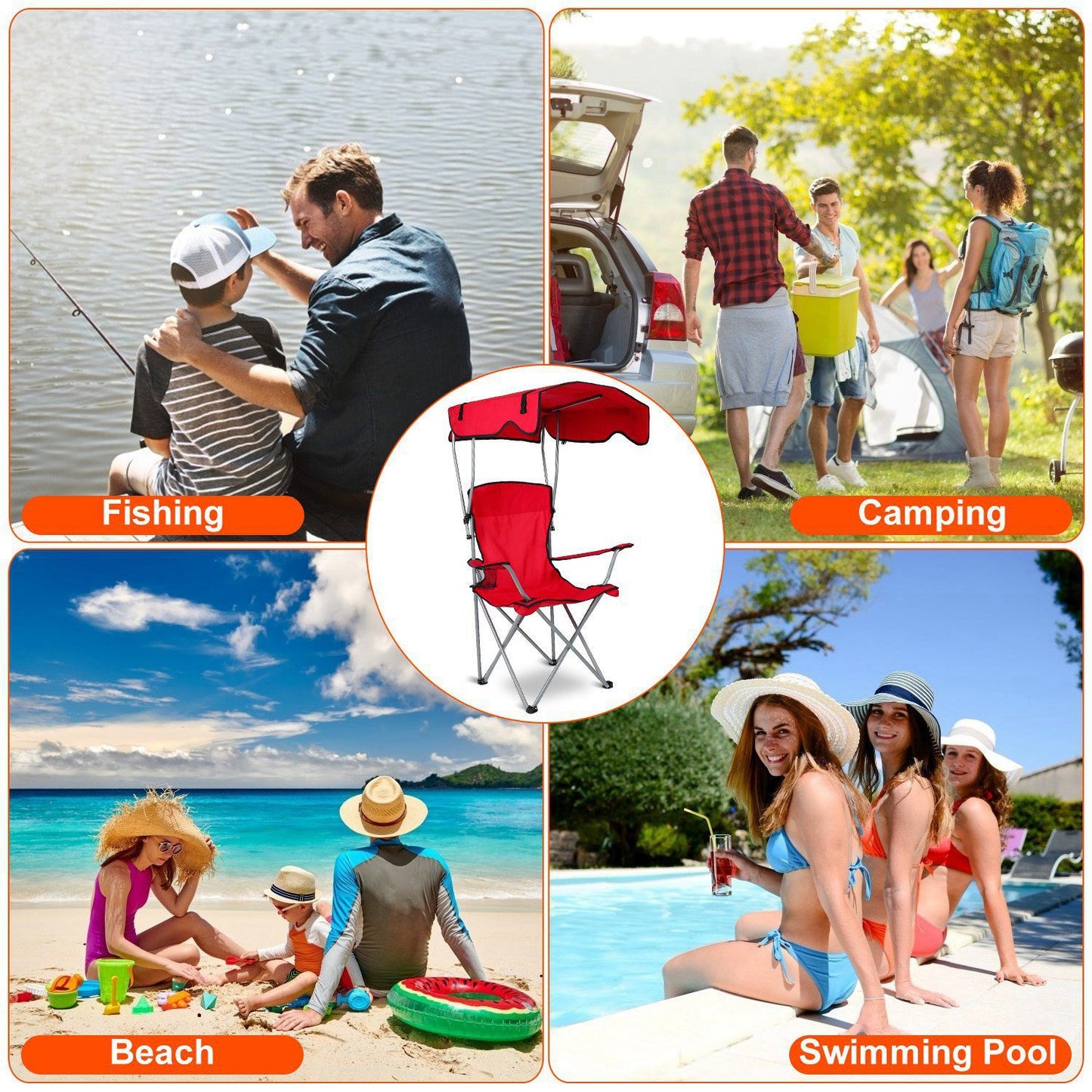 Foldable Beach Canopy Chair With Sunshade Seat