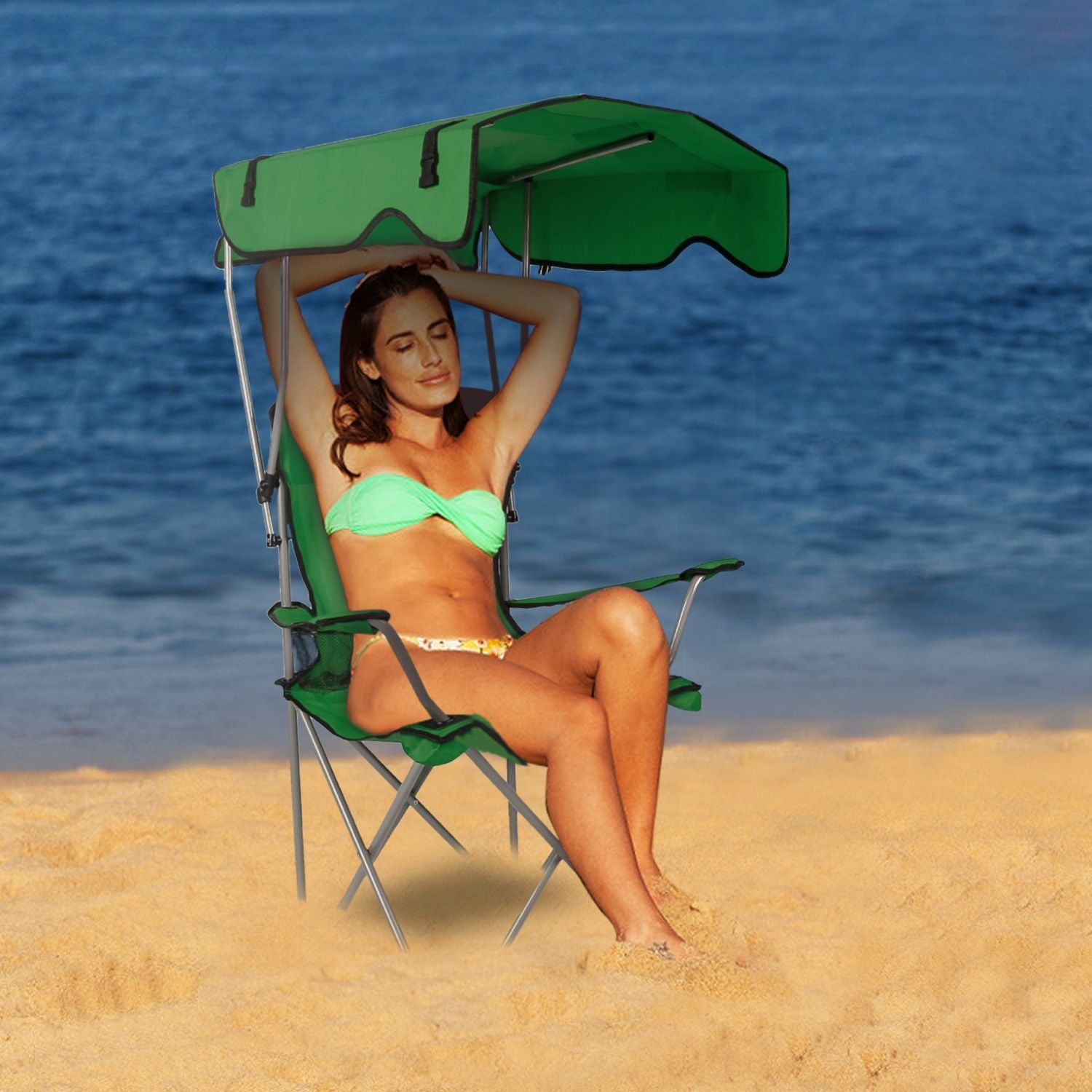 Foldable Beach Canopy Chair With Sunshade Seat