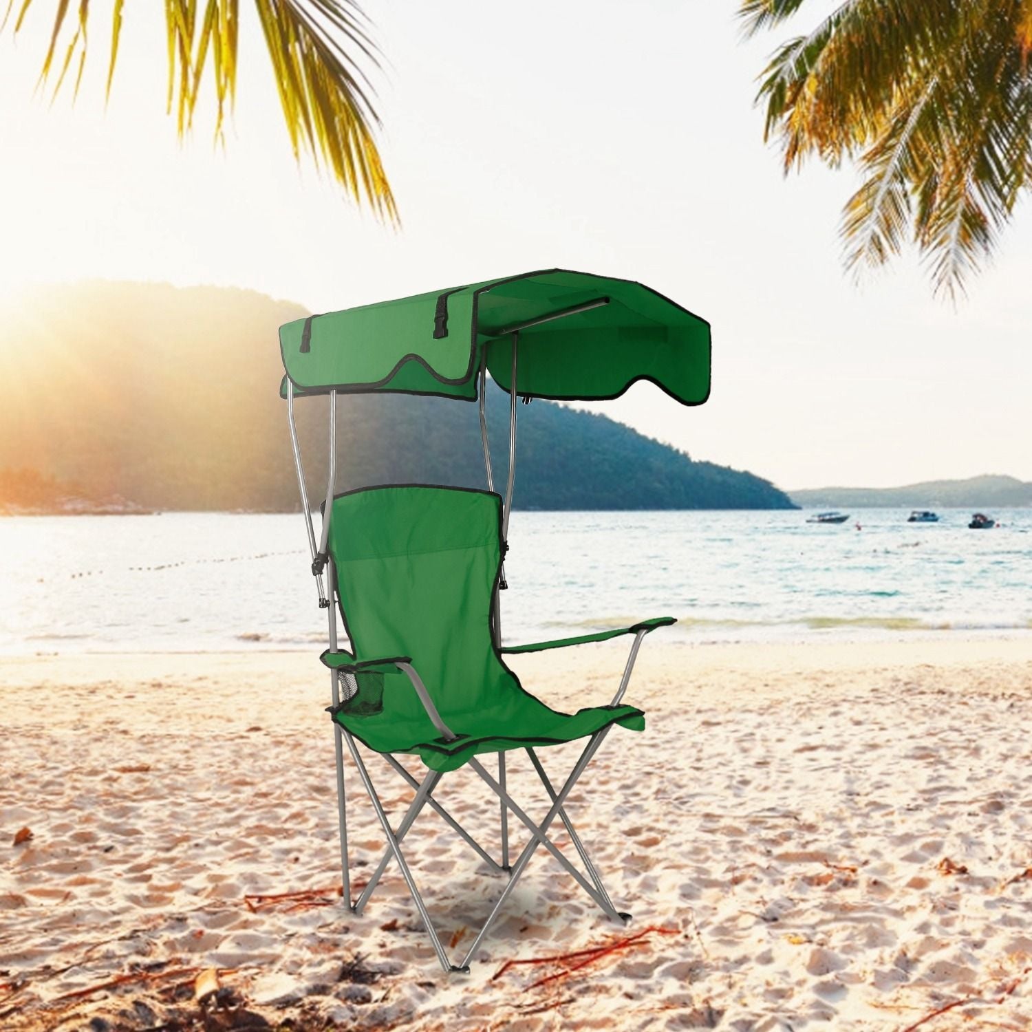 Foldable Beach Canopy Chair With Sunshade Seat