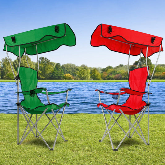 Foldable Beach Canopy Chair With Sunshade and Cup Holder