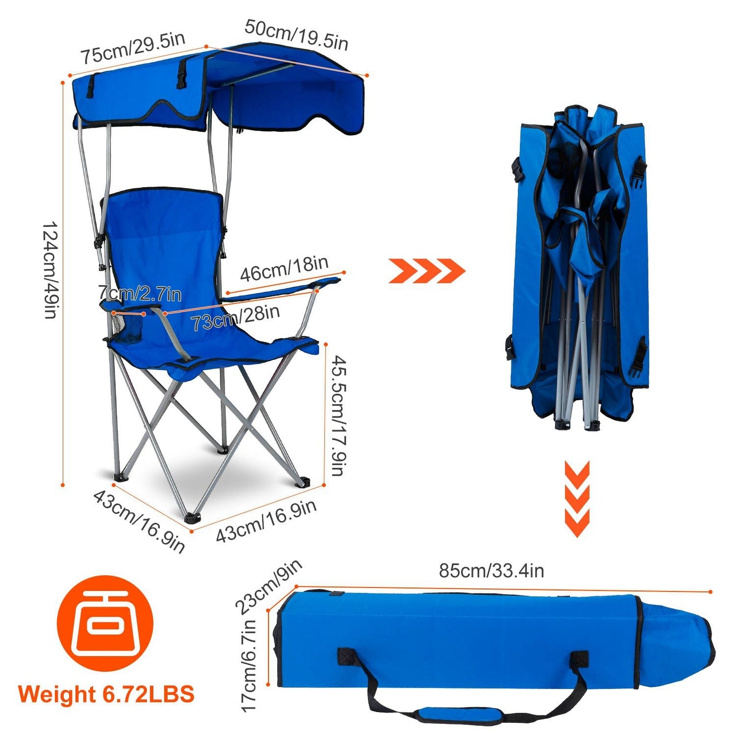 Foldable Beach Canopy Chair With Sunshade and Cup Holder