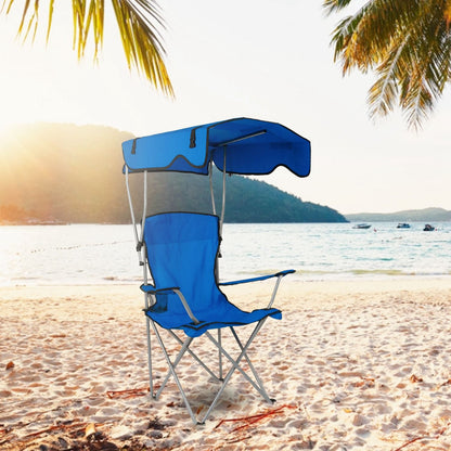 Foldable Beach Canopy Chair With Sunshade and Cup Holder