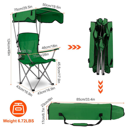Foldable Beach Canopy Chair With Sunshade and Cup Holder