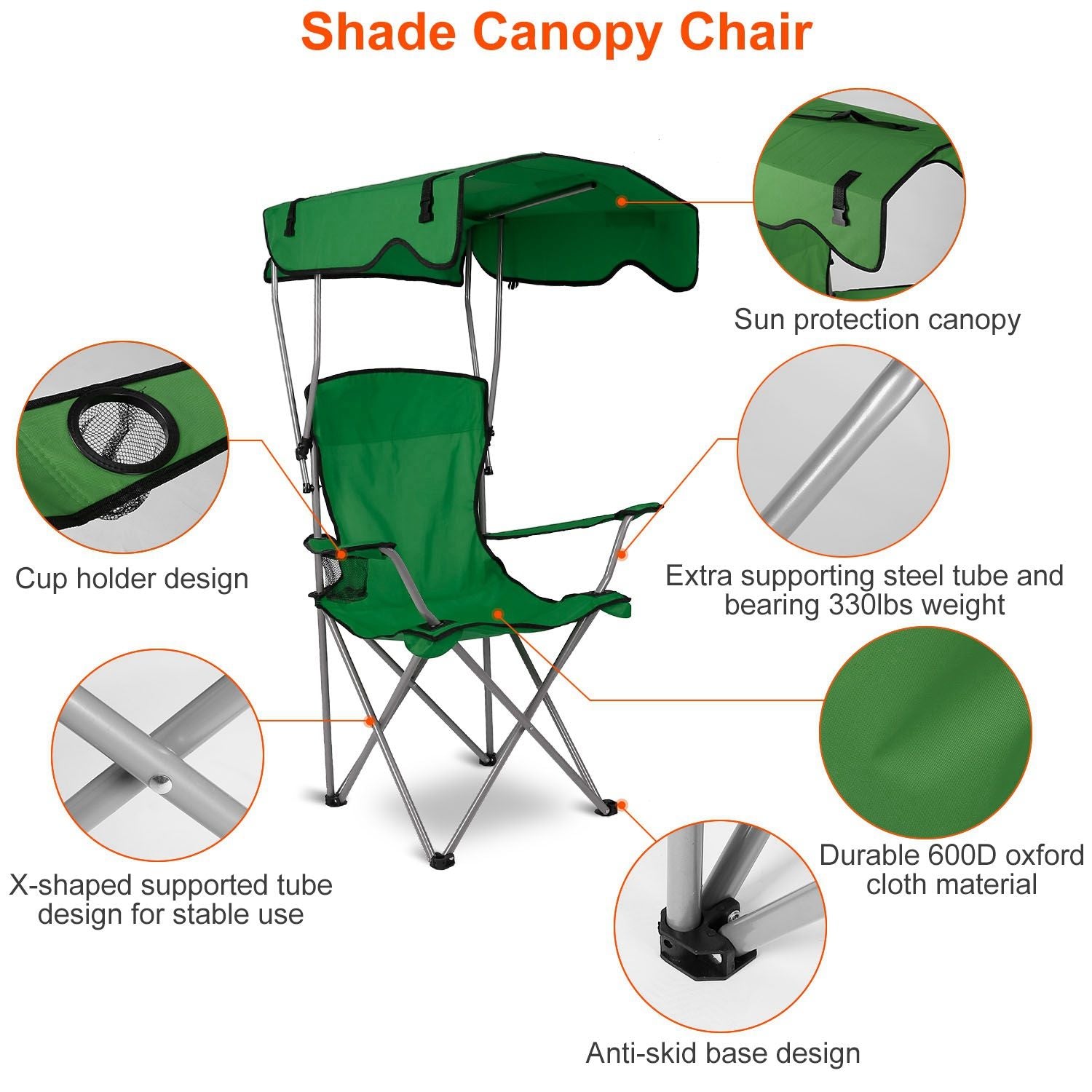 Foldable Beach Canopy Chair With Sunshade and Cup Holder